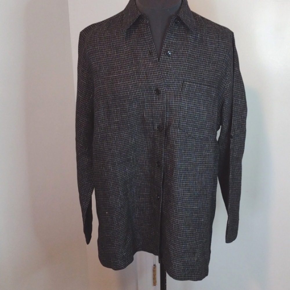 Ralph Lauren 100 % Linen Shirt/Jacket Womens Size 16W Black White Button
